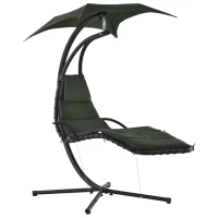Outsunny Bain de Soleil transat Suspendu Chaise Suspendu Extérieur avec Pare-Soleil et Matelas Design Contemporain 190L x 110l x 190H cm Acier Polyester Gris foncé Noir(m-12)
