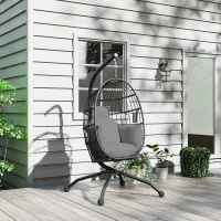 Outsunny Fauteuil suspendu, fauteuil oeuf suspendu panier pliable, coussin rembourré, porte-gobelet, 120x88x192cm, gris foncé(m-8)