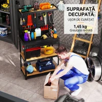 HOMCOM Banc de lucru cu panou perforat pentru scule, 2 rafturi și sertar, din oțel și lemn, 80x40,5x155 cm, negru(m-9)