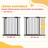 PawHut Poartă pentru câini reglabilă cu închidere automată, din oțel și plastic, 74-100x77 cm, negru(m-4)