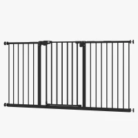PawHut Lot de 2 barrières de sécurité animaux porte fermeture automatique système de double verrouillage sans perçage noir(m-11)