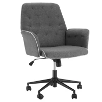 HOMCOM Fauteuil de bureau chaise de bureau hauteur réglable roulettes pivotant 360° tissu chanvre 69L x 66l x 89,5-97H cm gris chiné(m-12)