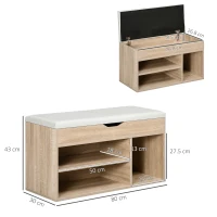 HOMCOM Shoes Cabinet Bench Hidden Storage Padded Seat Organiser Footwear Rack Hallway Oak Tone(m-3)