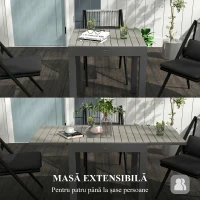 Outsunny Masă de Grădină Extensibilă pentru 4-6 Persoane cu Blat cu Șipci, din Aluminiu, 81/162x80x75 cm, Gri(m-4)