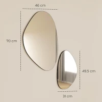 HOMCOM Wandspiegel 2er-Set 70 x 46 cm, 49,5 x 31 cm Fenster Spiegel mit Metallrahmen Hängespiegel in Kieselform, Schwarz(m-3)