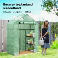 Outsunny Seră de Grădină cu 2 Rafturi pe 3 Niveluri și Intrare cu Fermuar, din Oțel și PE, 142x73x195 cm, Verde(m-7)