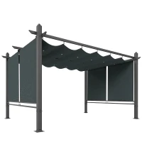 Outsunny Pérgola de Jardín 4x3 m con Cortinas Enrollables Automáticas y Techo Retráctil Cenador de Jardín con UPF50+ Gris Oscuro(m-1)