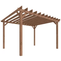 Outsunny 3.6 x 3 m Wooden Pergola Kit, Garden Pergola Gazebo Grape Trellis with Triangle Supports, Maple Wood-effect(m-1)
