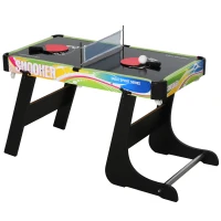 HOMCOM Masă de Joc 4 în 1 Pliabilă pentru Fotbal de Masă, Biliard, Air Hockey și Ping Pong, din MDF și Plastic(m-1)
