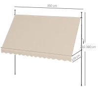 Outsunny Toldo Manual Retráctil con Manivela 350x120x210-300 cm con Altura Ajustable Impermeable y Anti-UV Arena(m-3)