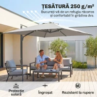 Outsunny Umbrelă Suspendată cu manivelă și bază în cruce, din poliester, aluminiu și metal, 365x297x256 cm, gri deschis(m-4)