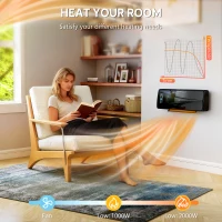 HOMCOM 2000W Ceramic Electric Heater with Fan, Adjustable Thermostat, Wall Mounted - Black(m-5)