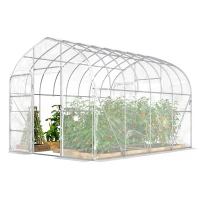 Outsunny Serre Tunnel de Jardin 12m² Film PO Anti-goutte Acier Galvanisé 25mm Structure Renforcée 2 Portes Battantes Transparent(m-12)