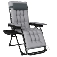 Outsunny Zero Gravity Chair, Folding Sun Lounger Reclining Garden Chair with Arm Pads, Cushion, Cup Holder, Headrest, Light Grey(m-1)