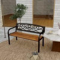 Outsunny Banco de Jardín de 2 Plazas con Respaldo Forjado y Apoyabrazos Curvados de Diseño Elegante 127x56x80 cm Negro y Madera(m-10)