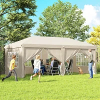 Outsunny Tonnelle de jardin exterieur 6x3m tonnelle pliante avec Parois Anti UV Hauteur Réglable avec Sac de Transport beige(m-10)