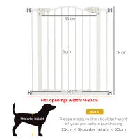 PawHut Pressure Fit Dog Stair Gate No Drilling Safety Gate Auto Close for Doorways, Hallways, 74-80cm Adjustable, 78cm Tall, White(m-14)