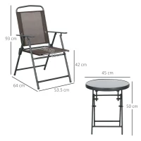 Outsunny Set de grădină din trei piese, cu masă cu blat din sticlă - Maro(m-3)