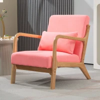 HOMCOM Butaca Nórdica Sillón de Salón Acolchado con Reposabrazos Cojín y Marco de Madera de Caucho 61x78x76 cm Rosa(m-10)