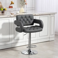 HOMCOM Sgabello da Bar Regolabile, Seduta Extra Large Girevole in Similpelle PU, Grigio(m-10)