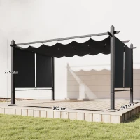 Outsunny Pérgola de Jardín 4x3 m con Cortinas Enrollables Automáticas y Techo Retráctil Cenador de Jardín con UPF50+ Gris Oscuro(m-3)