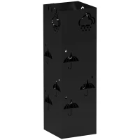 HOMCOM Schirmständer aus Metall, 4 Haken, Wolken- und Schirmmuster, Tropfblech, Schwarz(m-1)