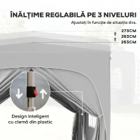 Outsunny Foișor de Grădină 3x3 m Pliabil cu Înălțime Reglabilă, Protecție UPF50+ și Geantă, Gri Deschis(m-5)