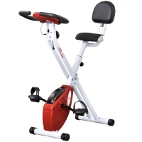 HOMCOM Folding Exercise Bike, Fitness Bicycle Indoor Trainer, Quiet 8-Level Magnetic Resistance, with LCD Monitor, Pulse Sensor and Wheels for Sport Maison and Cardio Training, Red(m-10)