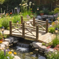 Outsunny Holzbrücke mit Geländer Gartenbrücke aus Tannenholz Teichbrücke mit Antik-Optik, begehbar 174 x 78 x 57,5 cm Verkohlt(m-2)