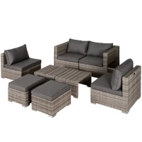 Outsunny Salotto da Esterno in Rattan PE da 8 Pezzi, Set Mobili da Giardino Salvaspazio con Poltrone, Tavolini e Sgabelli, Grigio(m-11)