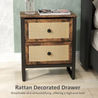 HOMCOM Industrial-Natural Bedside Table - Brown(m-4)