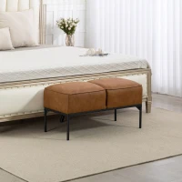 HOMCOM Taburete Pie de Cama Moderno de Cuero Sintético con Asiento Acolchado Grueso y Patas de Acero 80x40x46 cm Marrón(m-2)