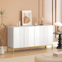 HOMCOM Aparador de Salón de 4 Puertas con Estantes Ajustables y Patas Doradas 140x40x75 cm para Entrada Dormitorio Blanco(m-2)