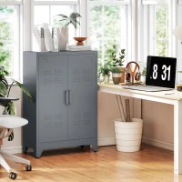 HOMCOM Aktenschrank mit Lamellentüren, Lagerschrank, Metallschrank mit 2 verstellbaren Einlegeböden, 75 x 33 x 110 cm, Grau(m-10)