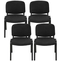 HOMCOM Linen-Look Fabric Reception Chairs, Stackable Meeting Chairs Set of 4 with Backrest, Padded Seat for Office, Black(m-15)