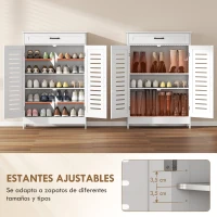 HOMCOM Armario para Zapatos con Puertas de Rejilla Cajón y Estantes Ajustables para 20 Pares de Zapatos 78x37x115,8 cm Blanco(m-5)