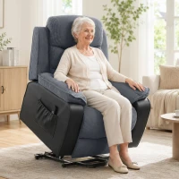 HOMCOM Aufstehsessel mit weichem Cordbezug, Recliner-Sessel mit Fernbedienung und Seitentaschen, Dunkelgrau(m-2)