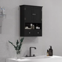 kleankin Armario de Baño de Pared Armario Colgante Mueble Suspendido de Baño con 2 Puertas y 2 Cajones 50,8x17,8x66 cm Negro(m-10)