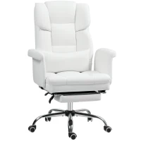 HOMCOM Ergonomischer Bürostuhl, höhenverstellbar 48-56 cm, neigbare Rückenlehne, Fußstütze, Weiß(m-12)
