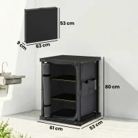 Outsunny Camping Camping Cupboards, Folding Portable Kitchen Table with 3-Tier Storage, Black(m-3)