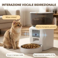 PawHut Distributore Automatico Cibo Gatti e Cani 4L WiFi 2.4G, App Controllo con Telecamera, Ciotola, Bianco(m-7)