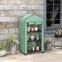Outsunny Mini Seră de Grădină cu Acoperire din PE, 3 Rafturi și Roți, 69x49x130cm, Verde(m-2)