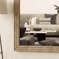 HOMCOM Modern Wall-Mounted Mirror, Arched Wall Mirror with Grooved Edge for Living Room, Entryway, Hallway, Brown(m-11)