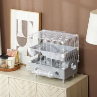 PawHut Cage pour hamster  à 2 niveaux avec roue de course salle de bain en sable pour hamster nain 44,5 x 28 x 44 cm gris(m-7)