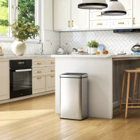 HOMCOM Poubelle à Capteur de 50L, Couvercle à Fermeture en Douceur, Poubelle de Cuisine Automatique Acier Inoxydable, Argenté(m-10)