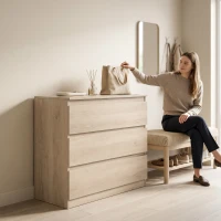 HOMCOM 3-Drawer Storage Organiser Unit, Chest of Drawers for Bedroom, Living Room, 80 x 39 x 73cm, Oak(m-8)