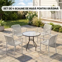 Outsunny Set de 4 Scaune de Grădină Stackabile, Design Lamelar și Cotiere.(m-4)