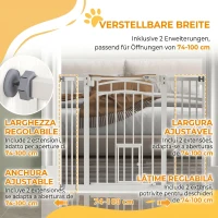 PawHut Uşa de Siguranţă pentru Câini, Barieră pentru Animale de Companie cu Ușă Mică pentru Pisici, 74-100x76 cm, Alb(m-7)
