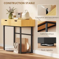 HOMCOM Console meuble 110 cm, table console étroite avec 2 tiroirs, cadre en métal et design sans poignées, bois naturel(m-7)