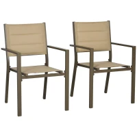 Outsunny Set of Two Aluminium Stacking Garden Chairs - Khaki(m-1)